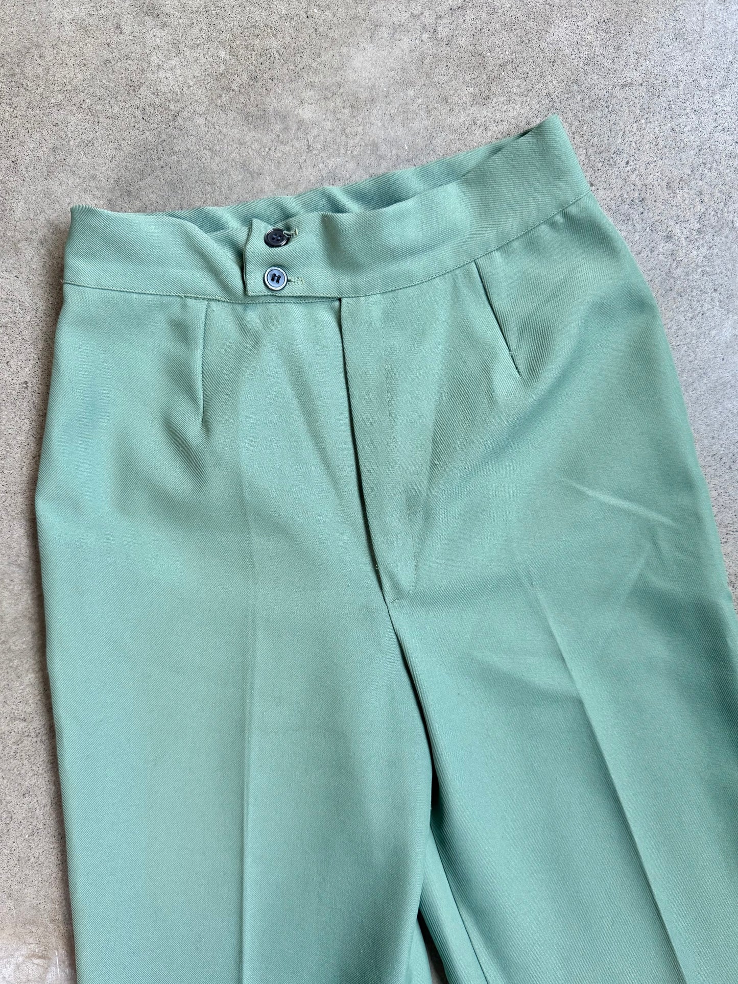 Vintage 1970s Paul Harris Mint Green Cuffed Wide-Leg Trousers | Waist 26”