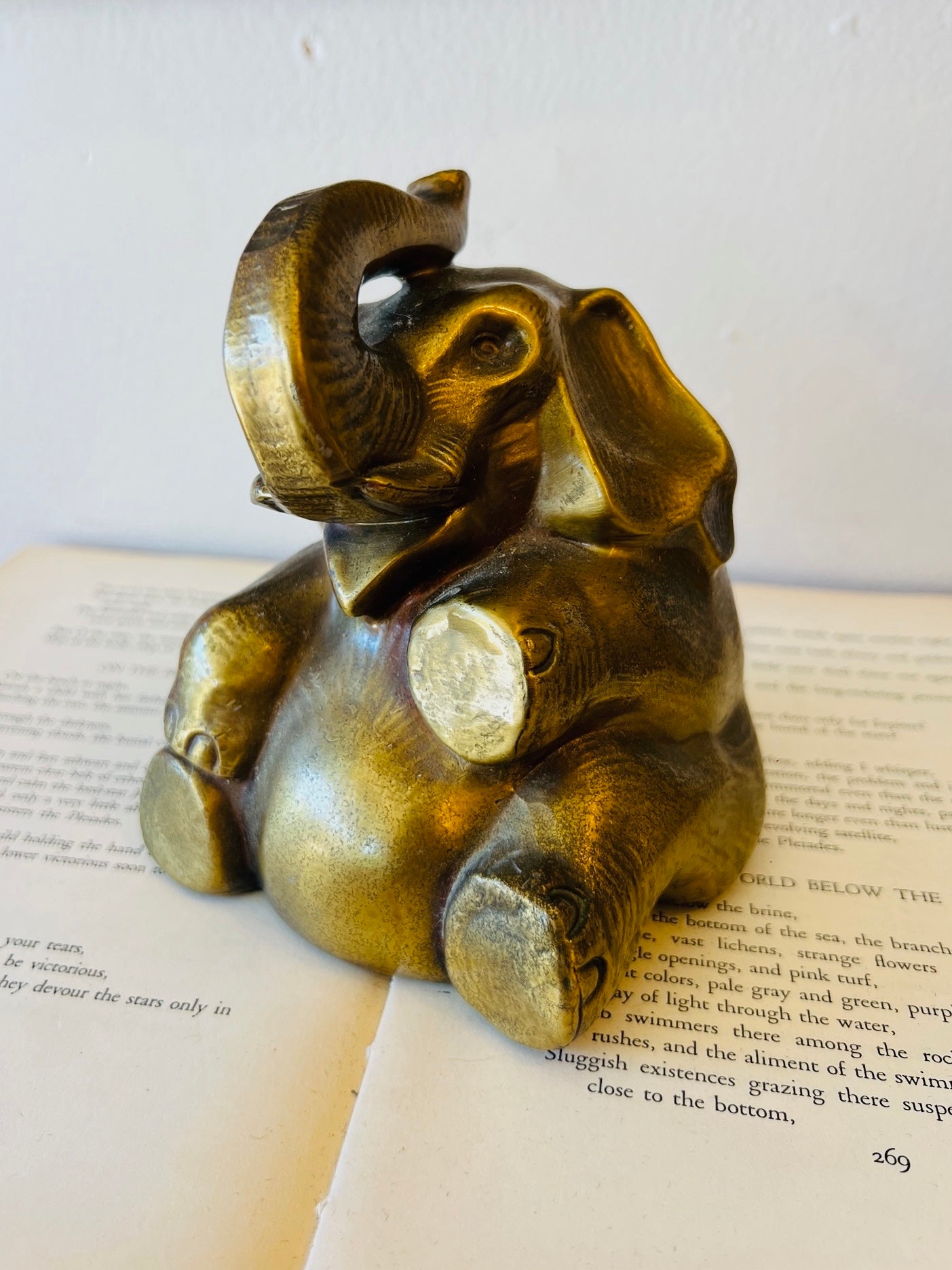 Vintage 1950s Brass Elephant Bookend