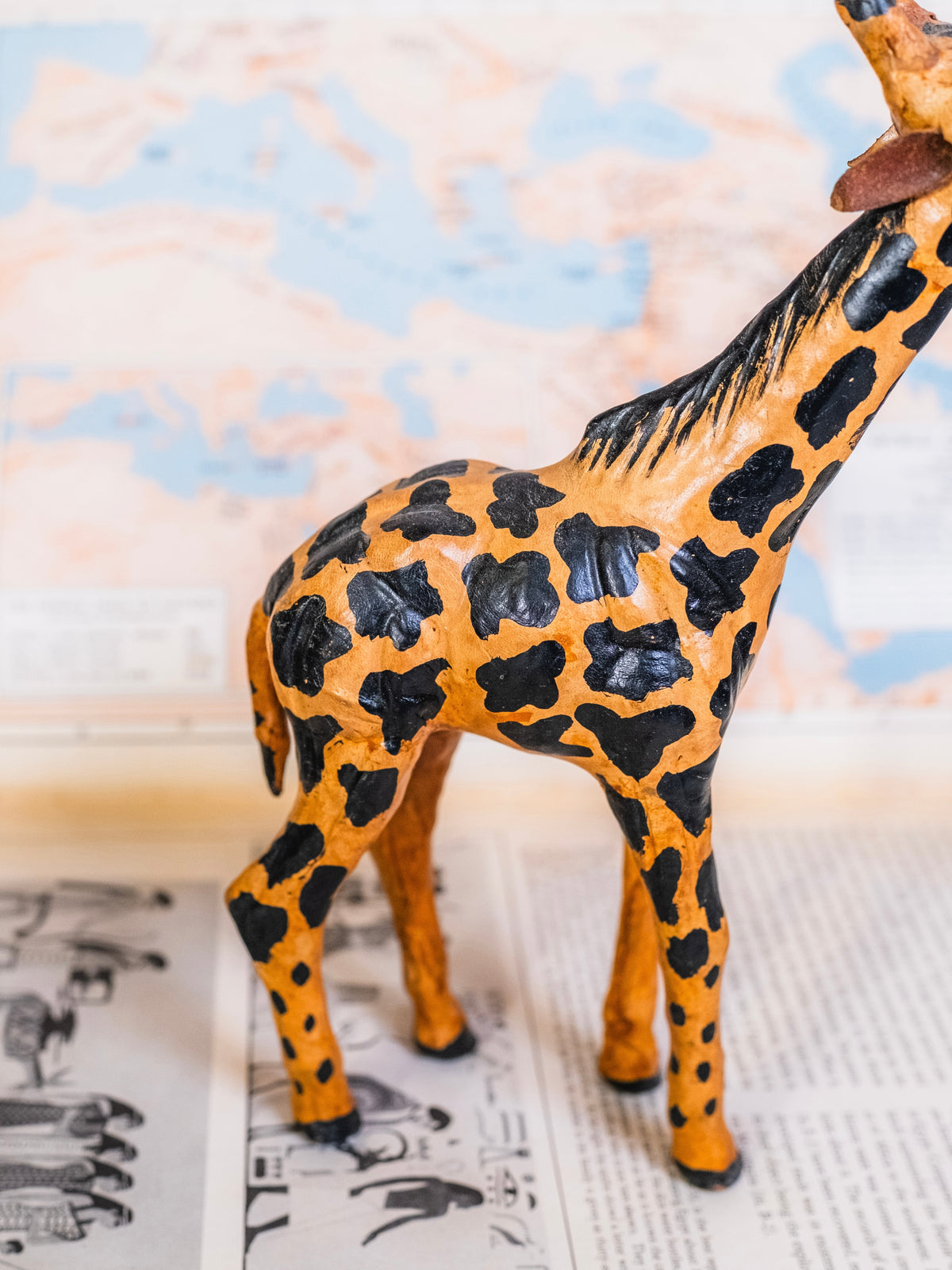 Vintage Leather-Wrapped Hand-Painted Giraffe Figurine