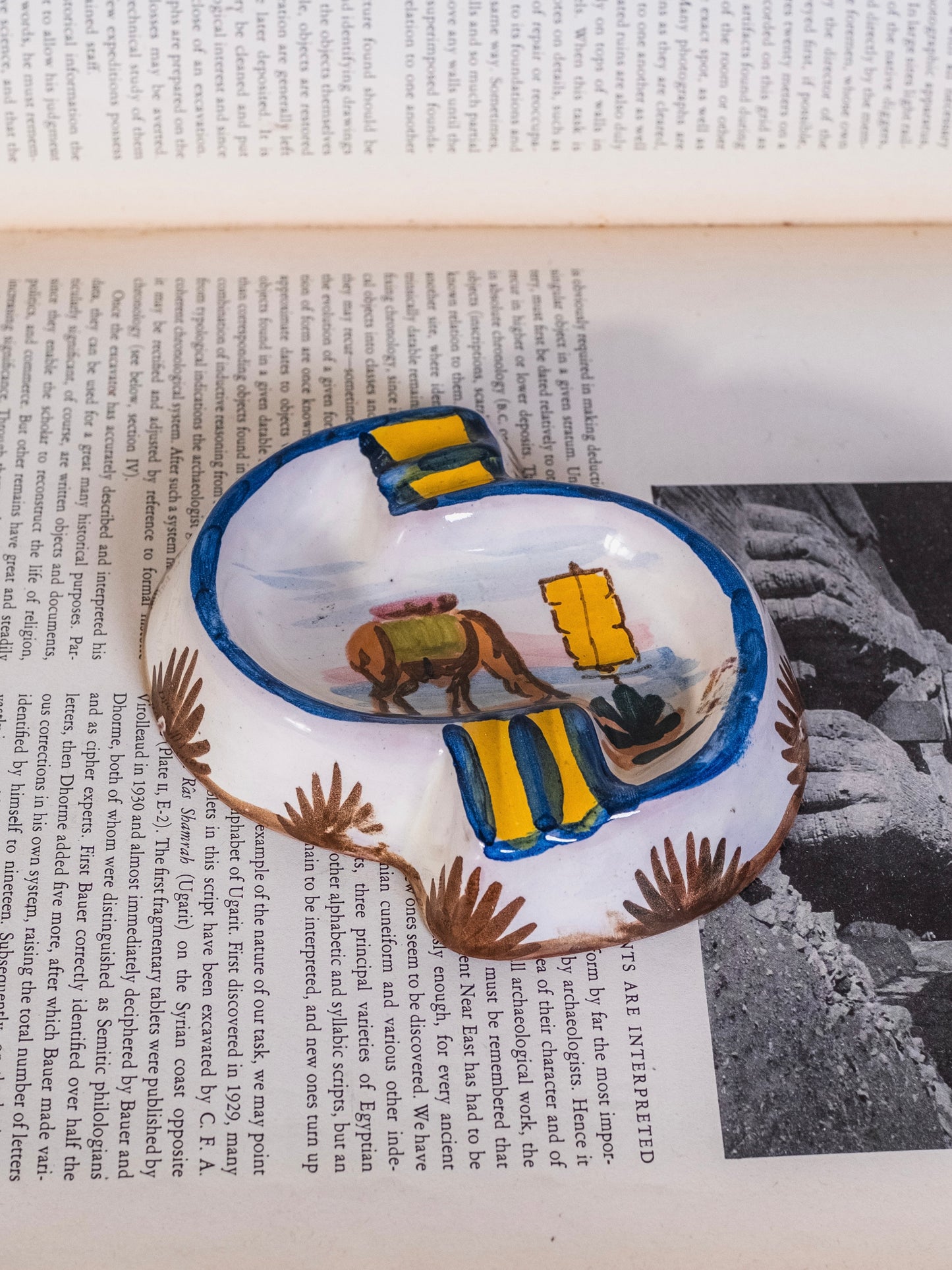 Vintage 1950s Peruvian Ceramic Hand-Painted Alpaca Ashtray