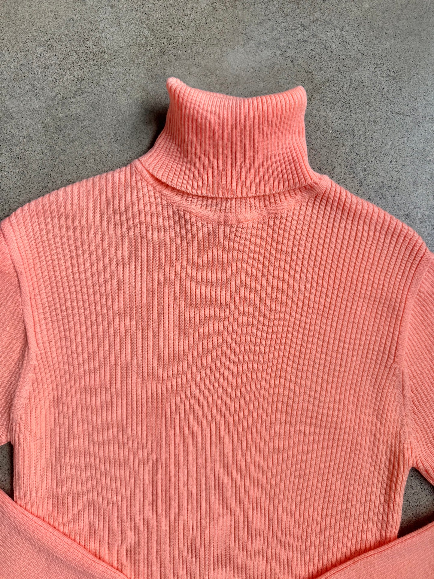 Vintage 1970s Mardi Sherbet Orange Rib Knit Turtleneck | Large