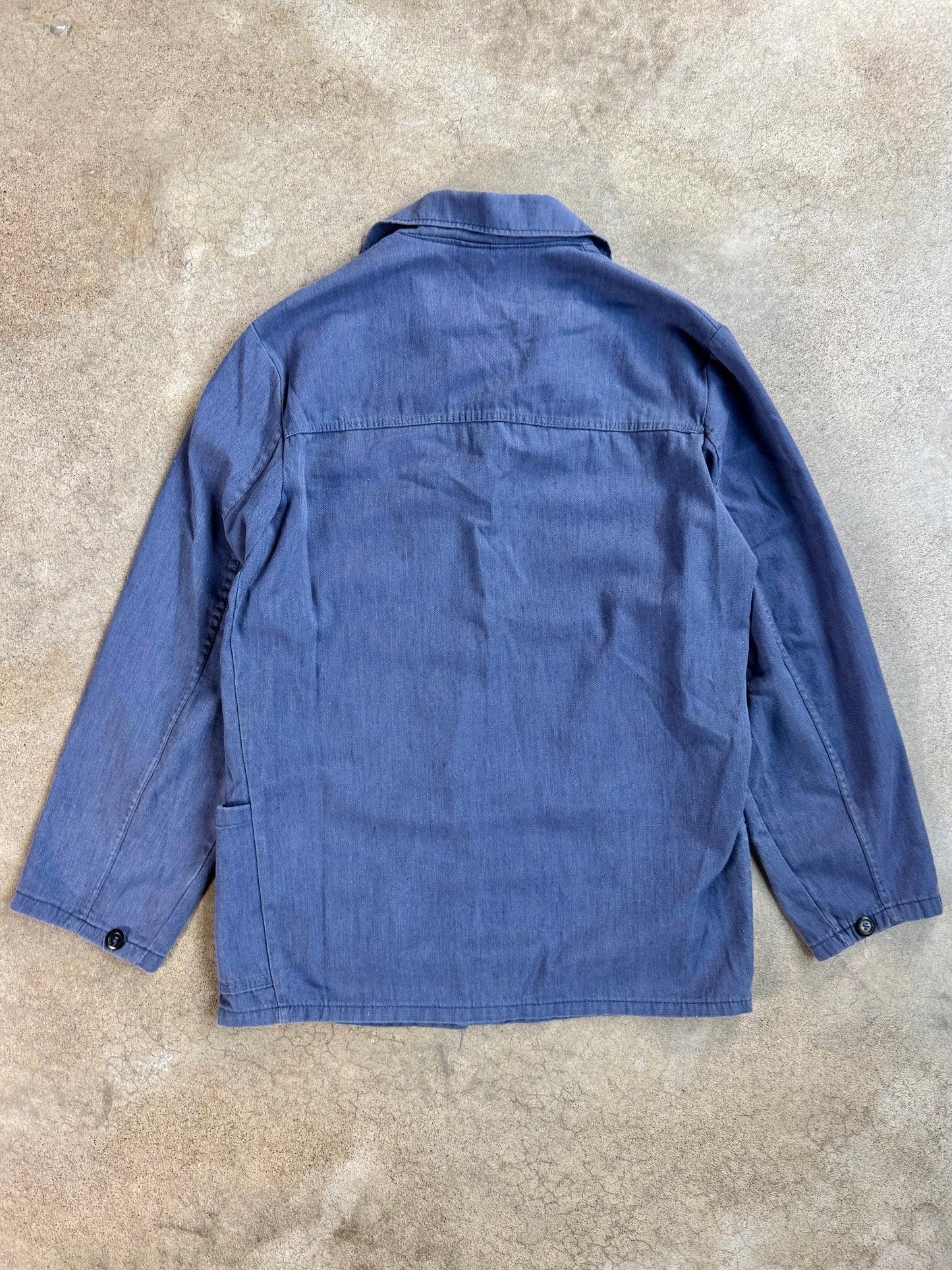 Vintage 1940s Washed Blue French Chore Coat | Large