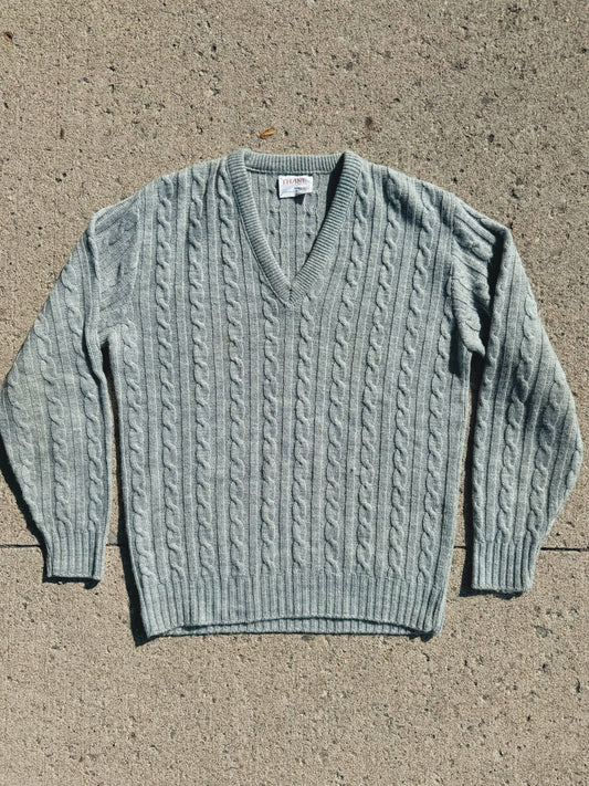 Vintage Thane Grey Cable Knit V-Neck Sweater