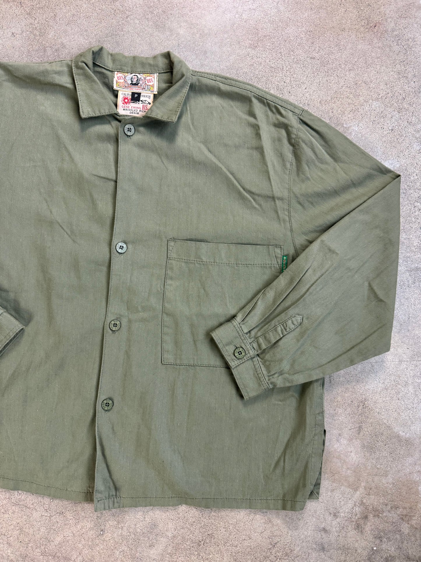 Vintage 1990s Bis by Gene Ewing Green Cotton Button-Up Shirt | M/L