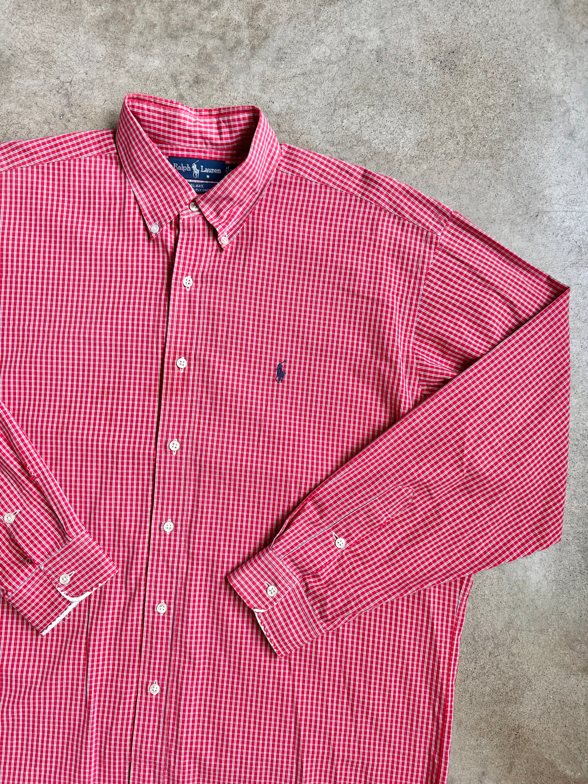 Vintage 1990s Ralph Lauren “Blake” Red Plaid Distressed Button-Down Shirt | Large
