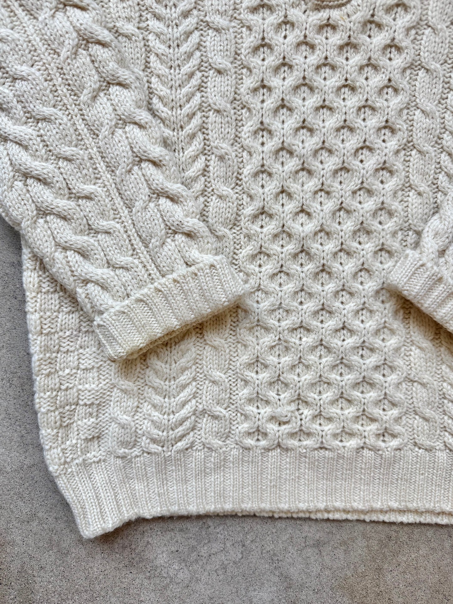 Vintage L.L. Bean Irish Wool Buttoned Mock Neck Fisherman Sweater | Medium