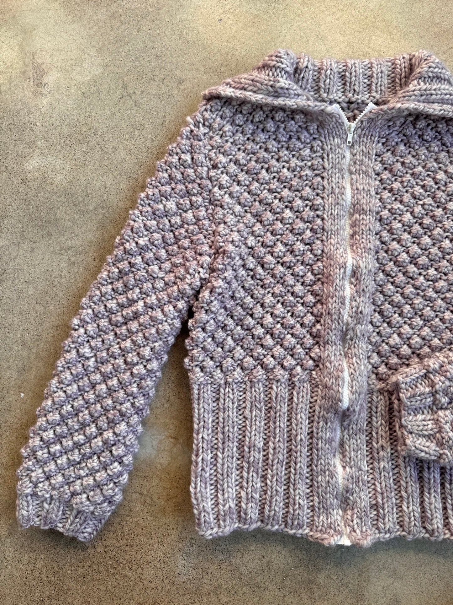 Vintage 1980s Handmade Purple Chunky Knit Zip-Up Sweater Jacket | Medium