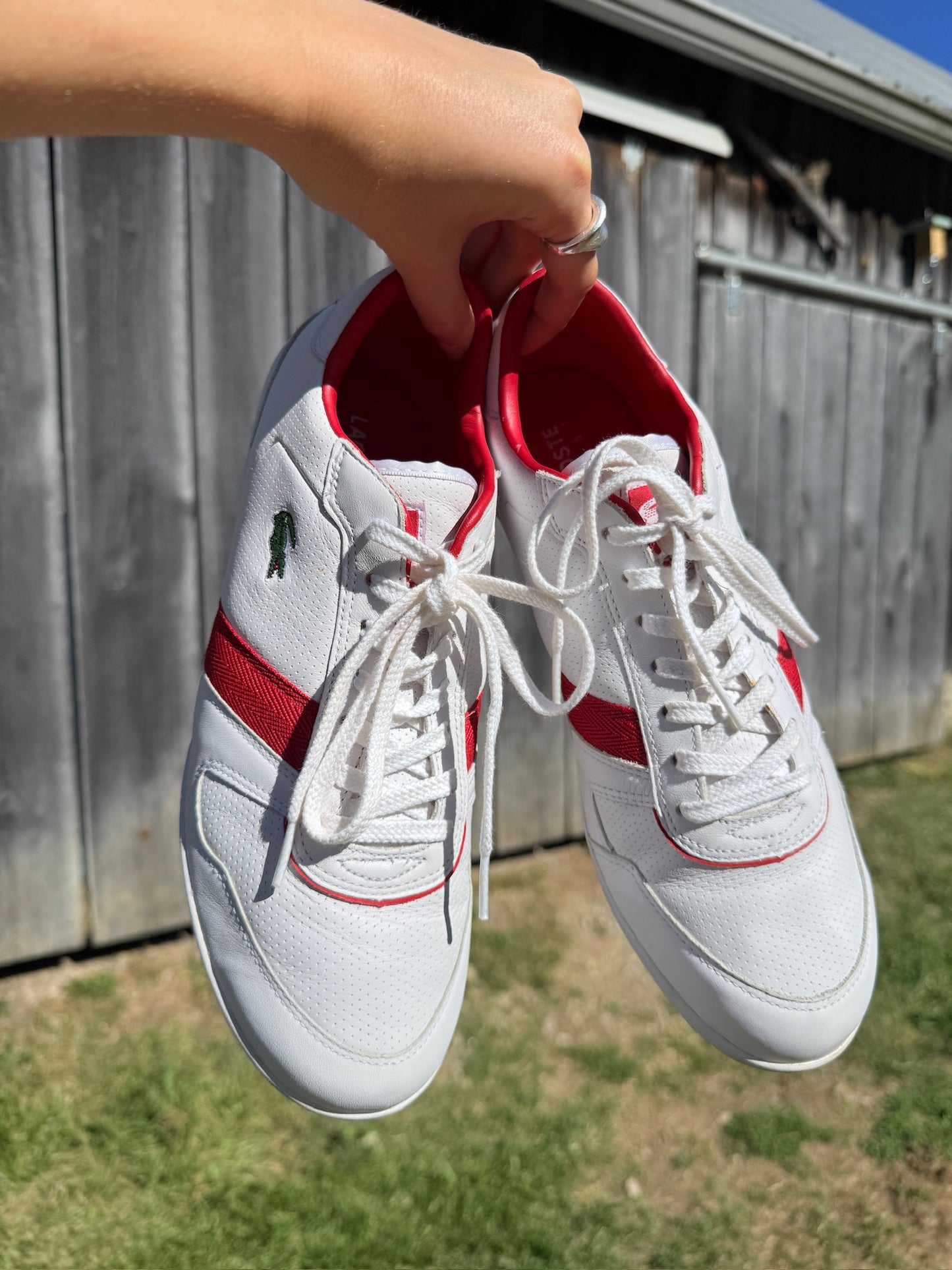 Lacoste Red & White T-Clip Sneakers | Men’s 10