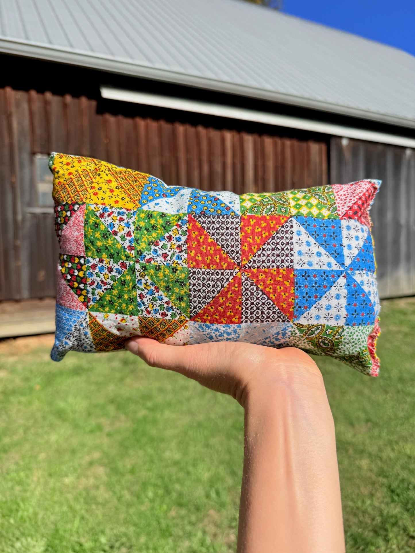 Vintage 1970s Handmade Patchwork Throw Pillows | Set of 2