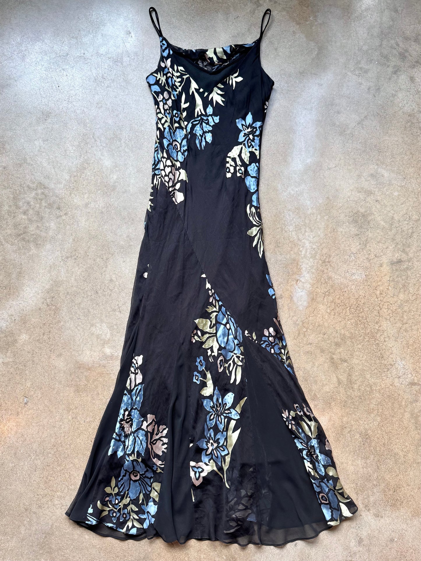 Vintage 1990s Alex Evenings Floral Beaded Silk-Blend Maxi Dress | Medium