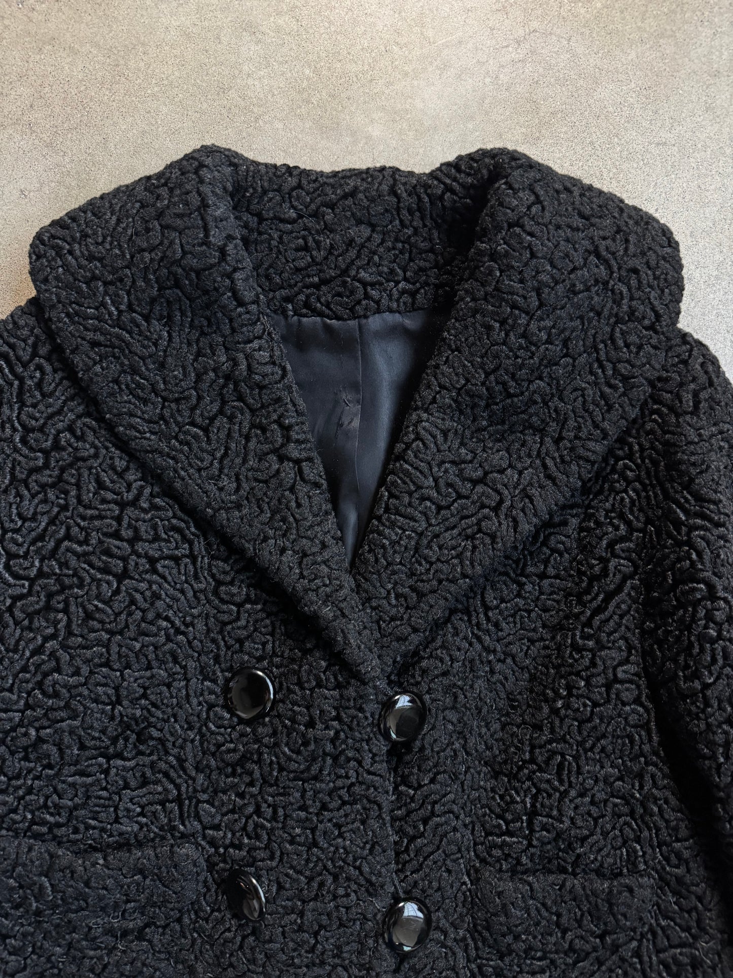 Vintage 1950s Black Persian Lambswool Double-Breasted Short Jacket | S/M
