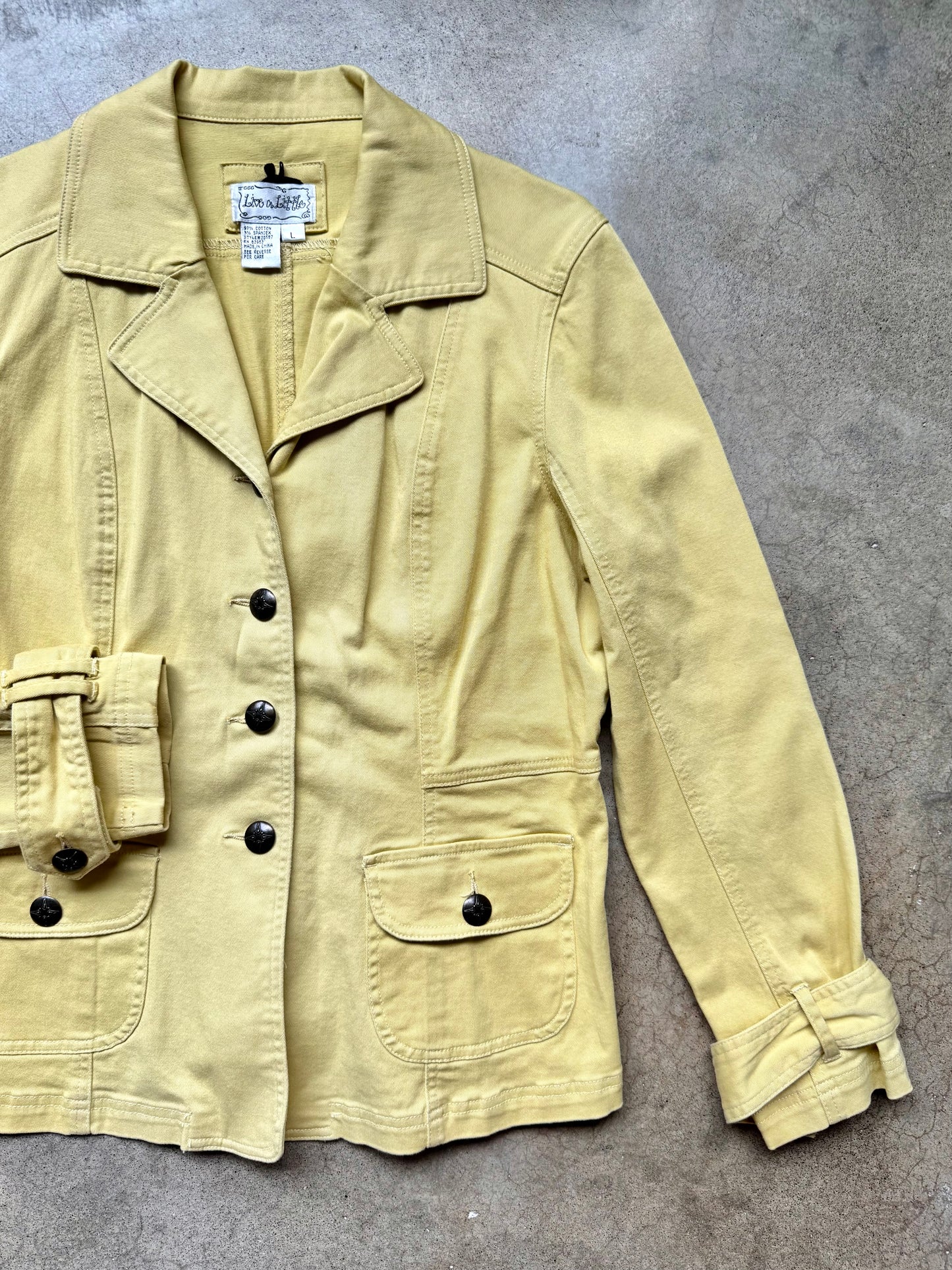 2000s Live a Little Yellow Cotton Twill Utility Jacket | Large