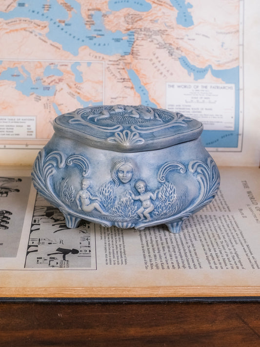 Vintage 1980s Art Nouveau-Style Ceramic Lidded Dish | Signed