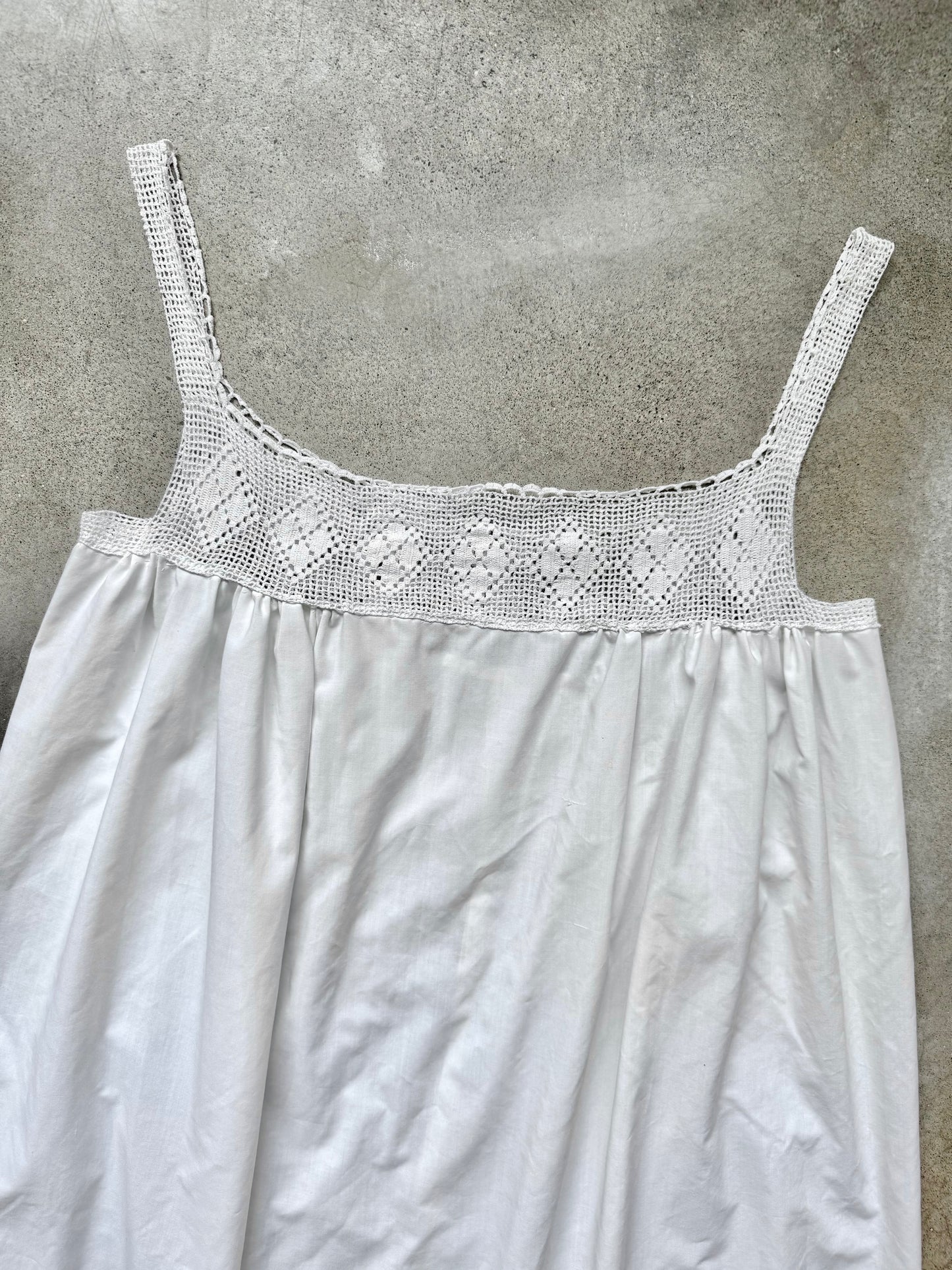 Antique Edwardian Crochet Yoke White Cotton Nightgown | Large