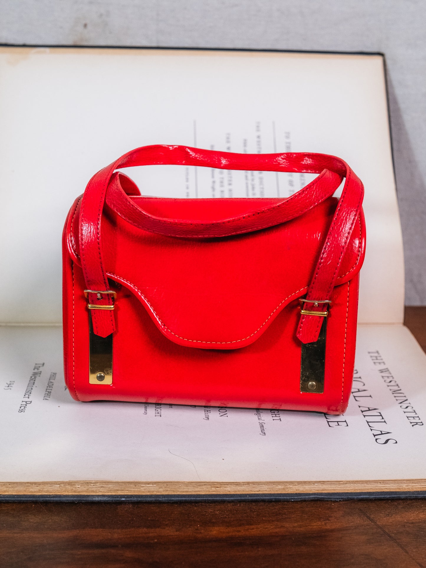 Vintage 1960s Garay Red Faux Leather Top Handle Bag