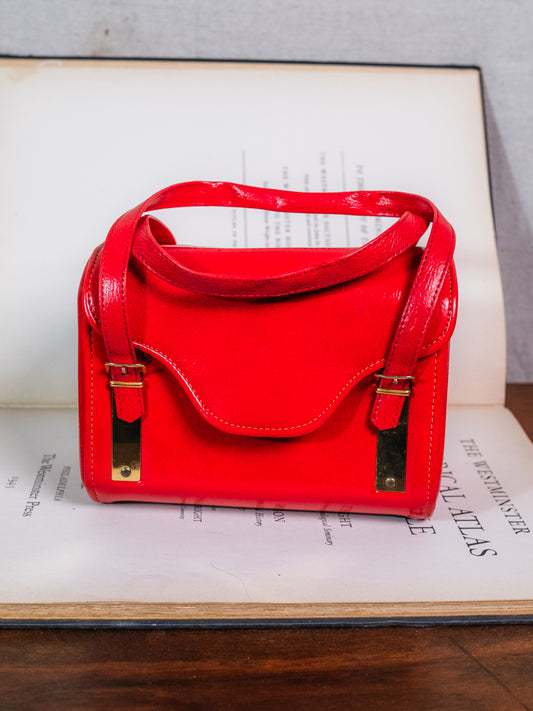 Vintage 1960s Garay Red Faux Leather Top Handle Bag
