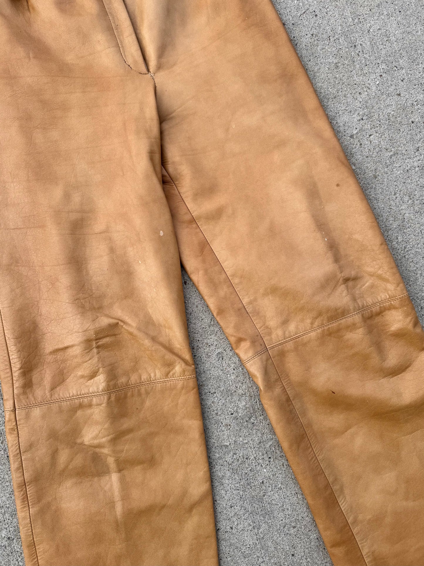 Vintage 1970s/80s Kasper J.L. Sport Tan Leather Pants | Waist 27”