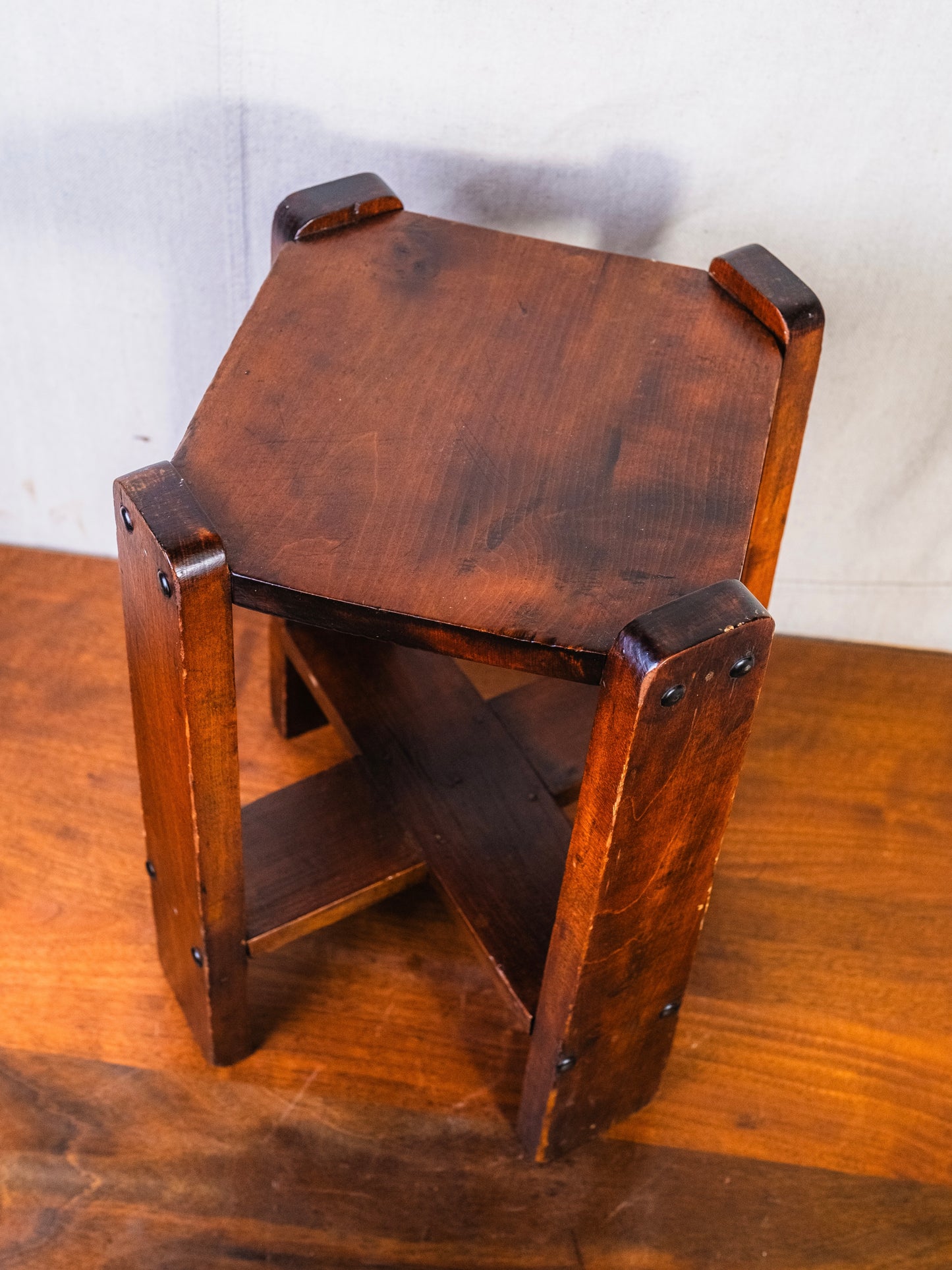 Vintage 1950s Mission-Style Wood Pedestal Planter Table