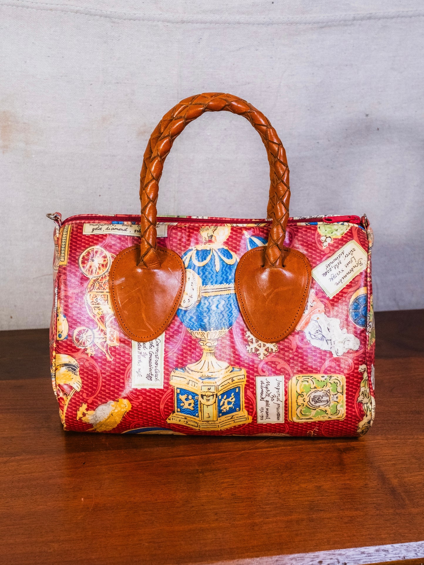 Vintage 1980s Nordic House Designs Old World Pattern Braided Handle Bag