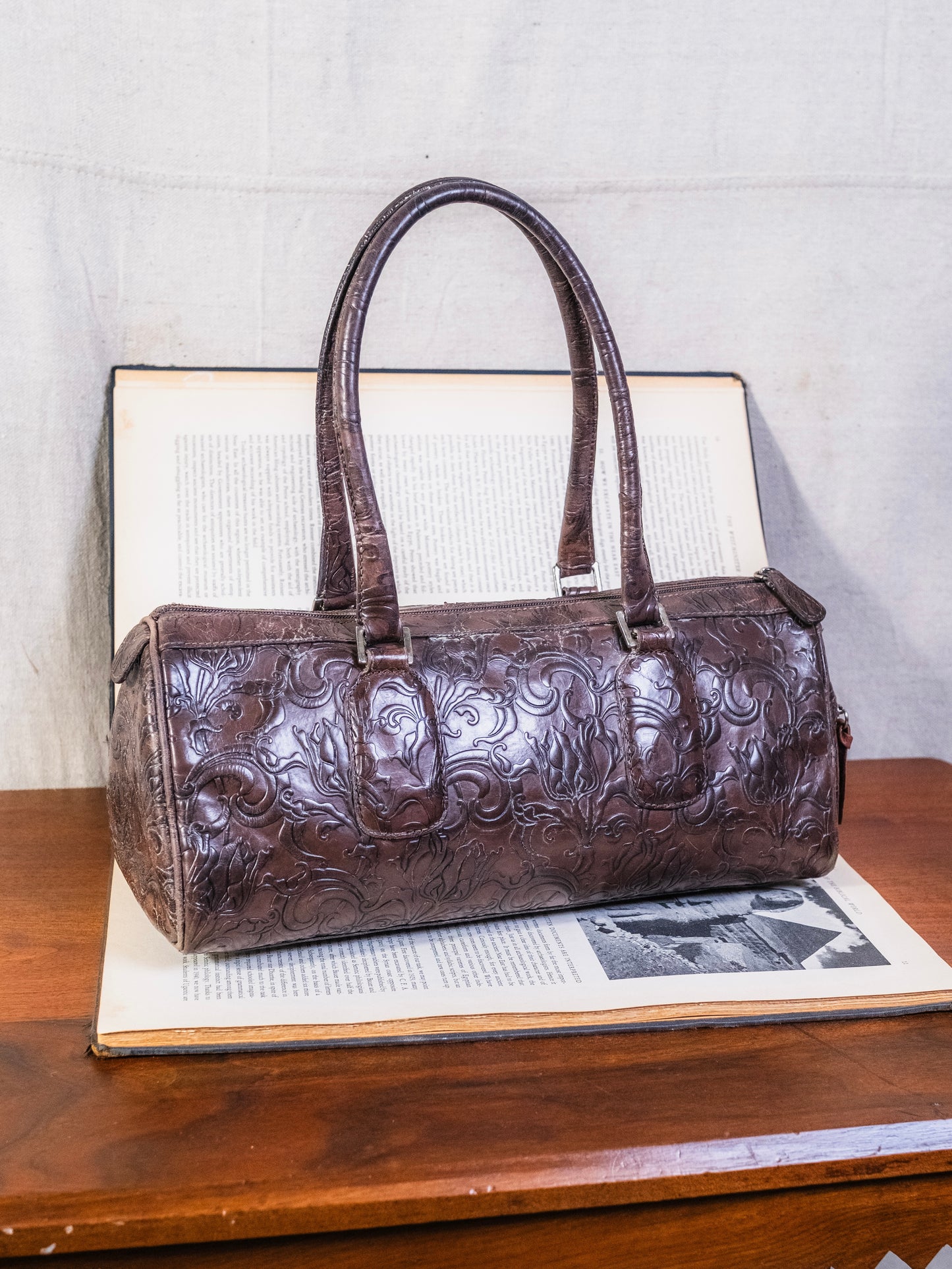 Vintage 1990s Wilsons Leather Floral Embossed Shoulder Bag