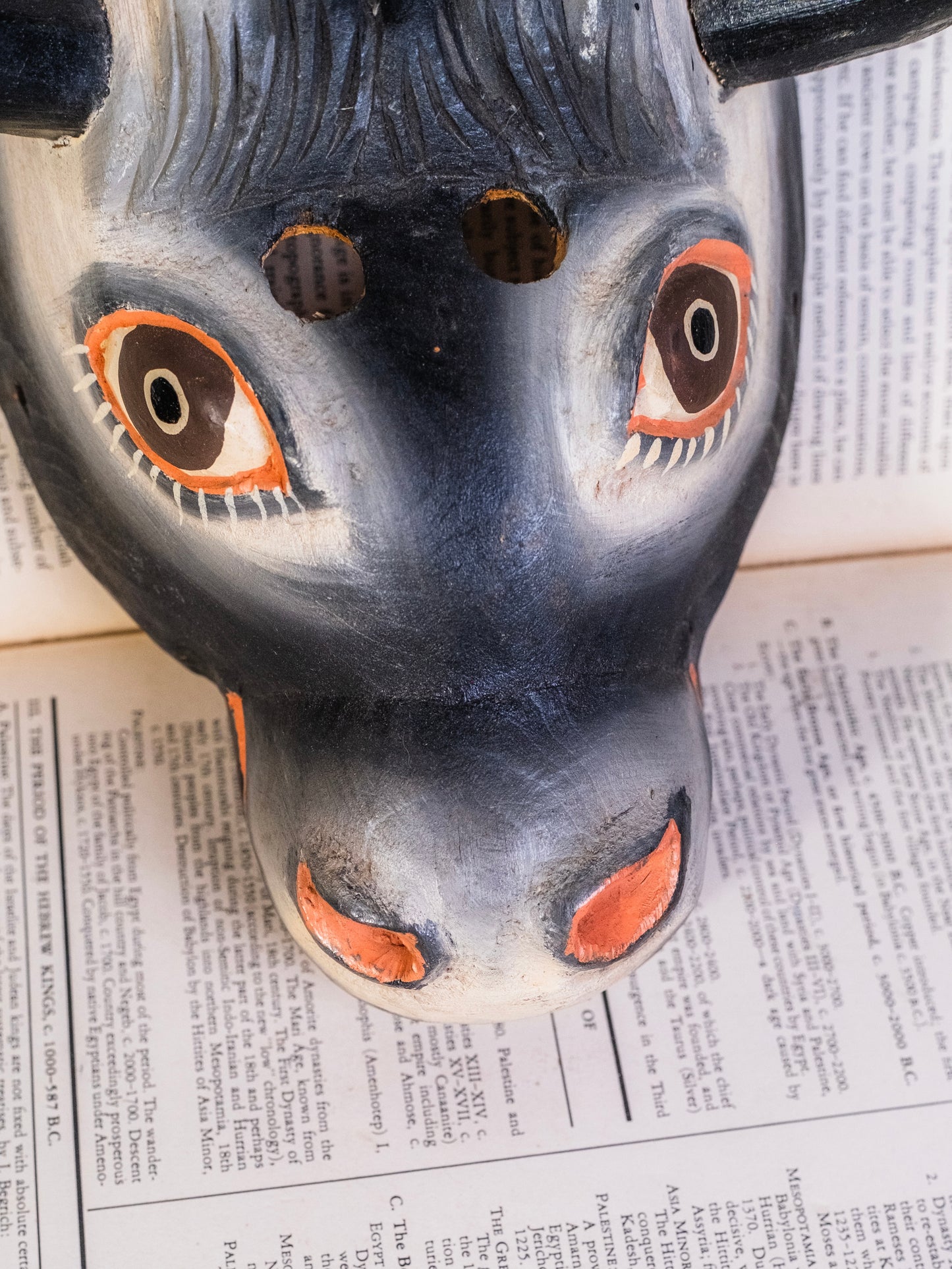 Vintage Mexican Folk Art Hand-Carved Wood Cow Torito Mask