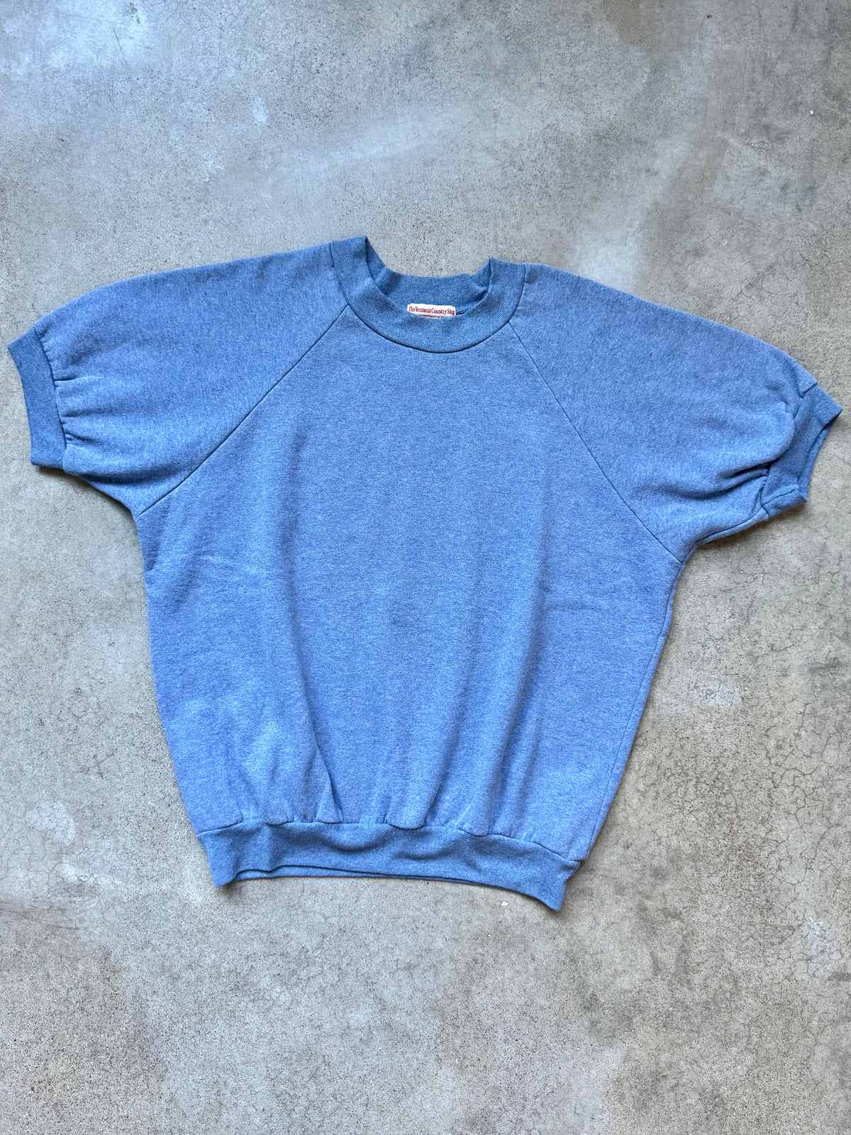 Vintage 1990s Vermont Country Store Heather Blue Short Sleeve Raglan Sweatshirt | Large