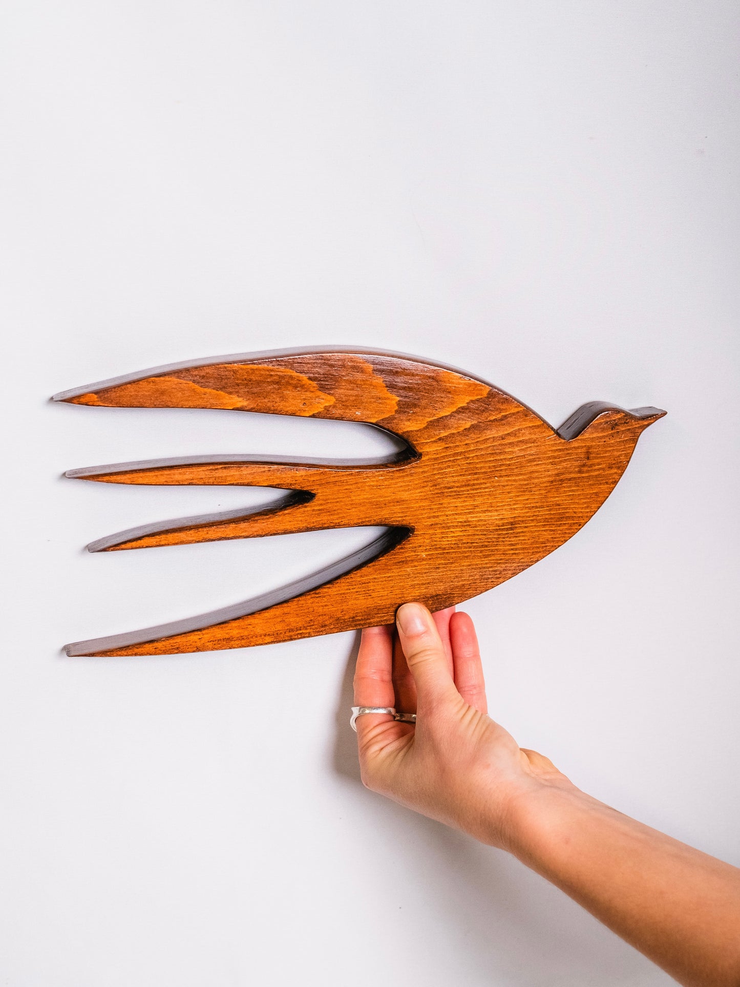 Vintage 1950s Handmade Scandinavian Wood "Birds in Flight" Wall Hang Set