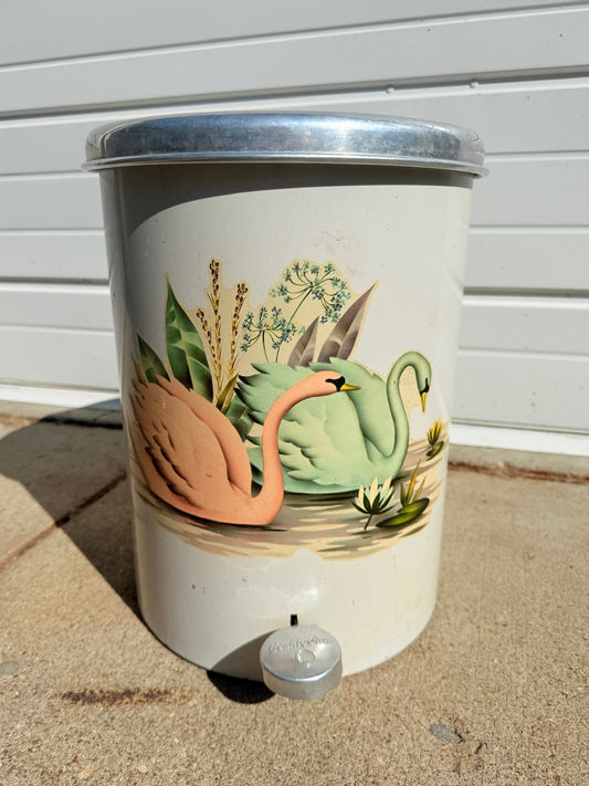 Vintage 1940s Beauty Can "Swan" Tin Trash Can