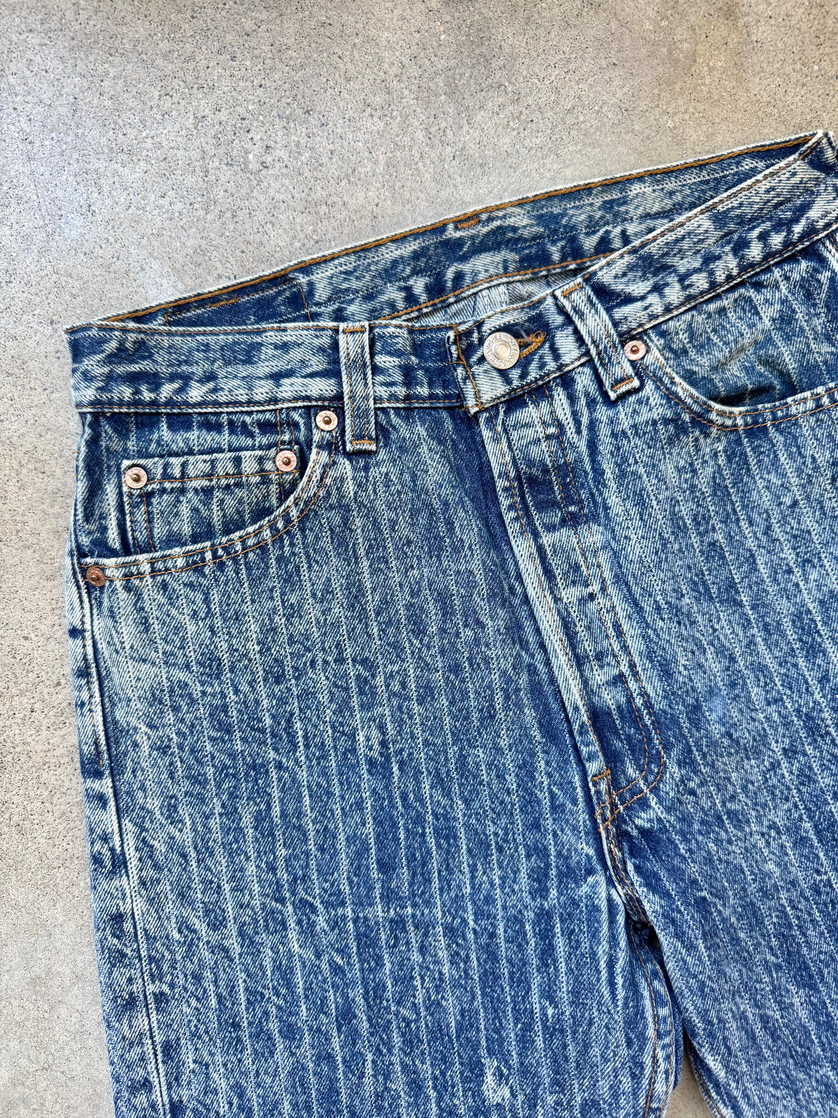 Vintage 1980s Levi’s 501 Pinstripe Acid Wash Straight Leg Jeans | 30x32