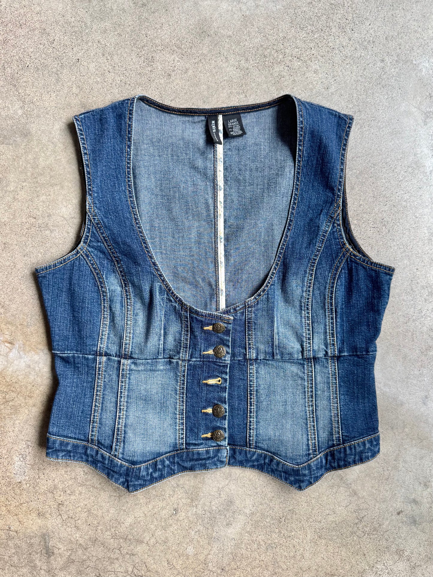 2000s Mixit Medium Wash Denim Corset Vest | Large