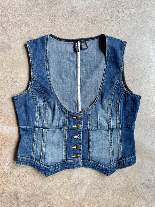 2000s Mixit Medium Wash Denim Corset Vest | Large