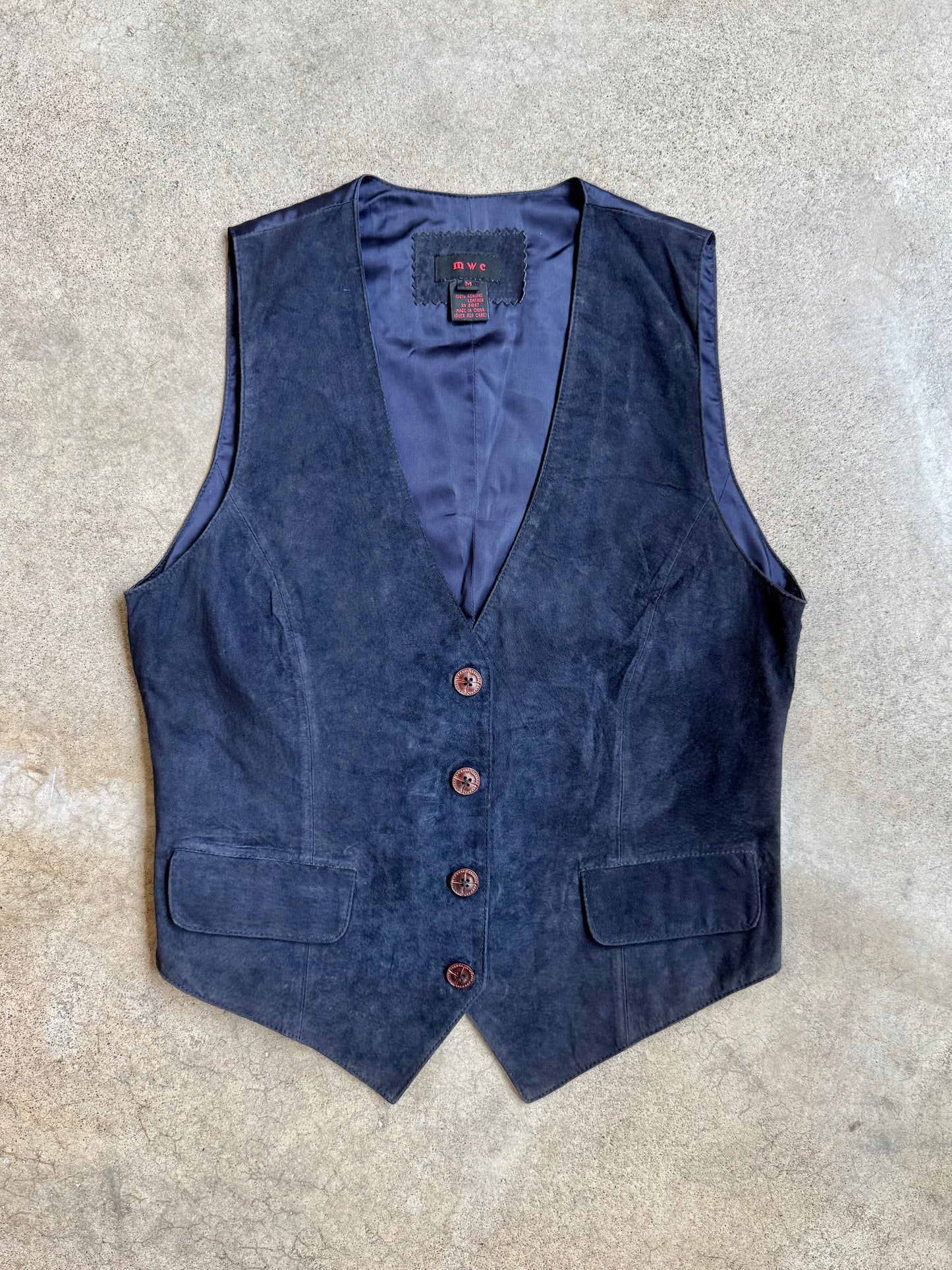 Vintage 1990s Navy Blue Suede Leather Vest | Medium