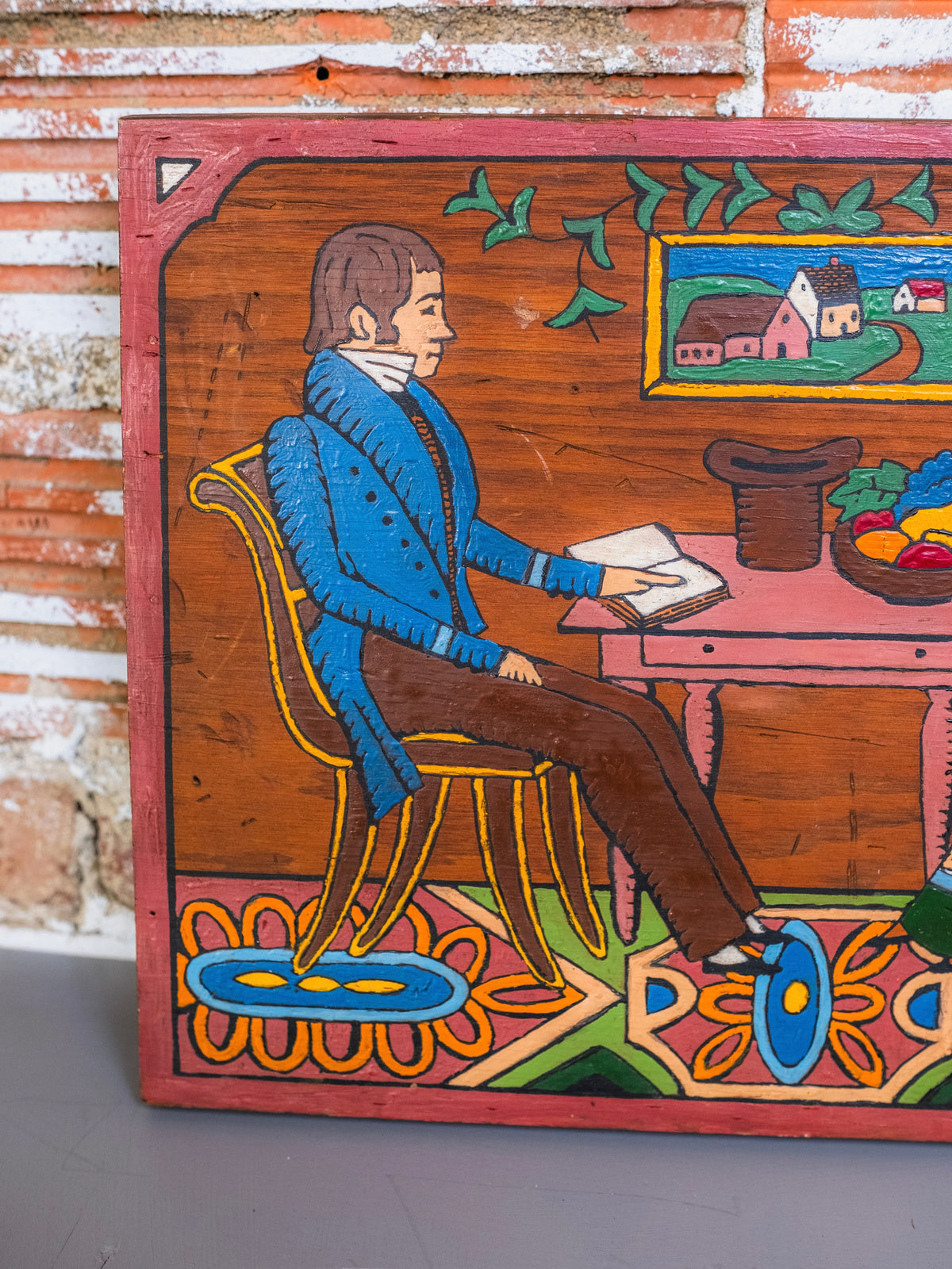 Vintage Joseph H. Davis Reproduction Wood Plaque Folk Art Painting