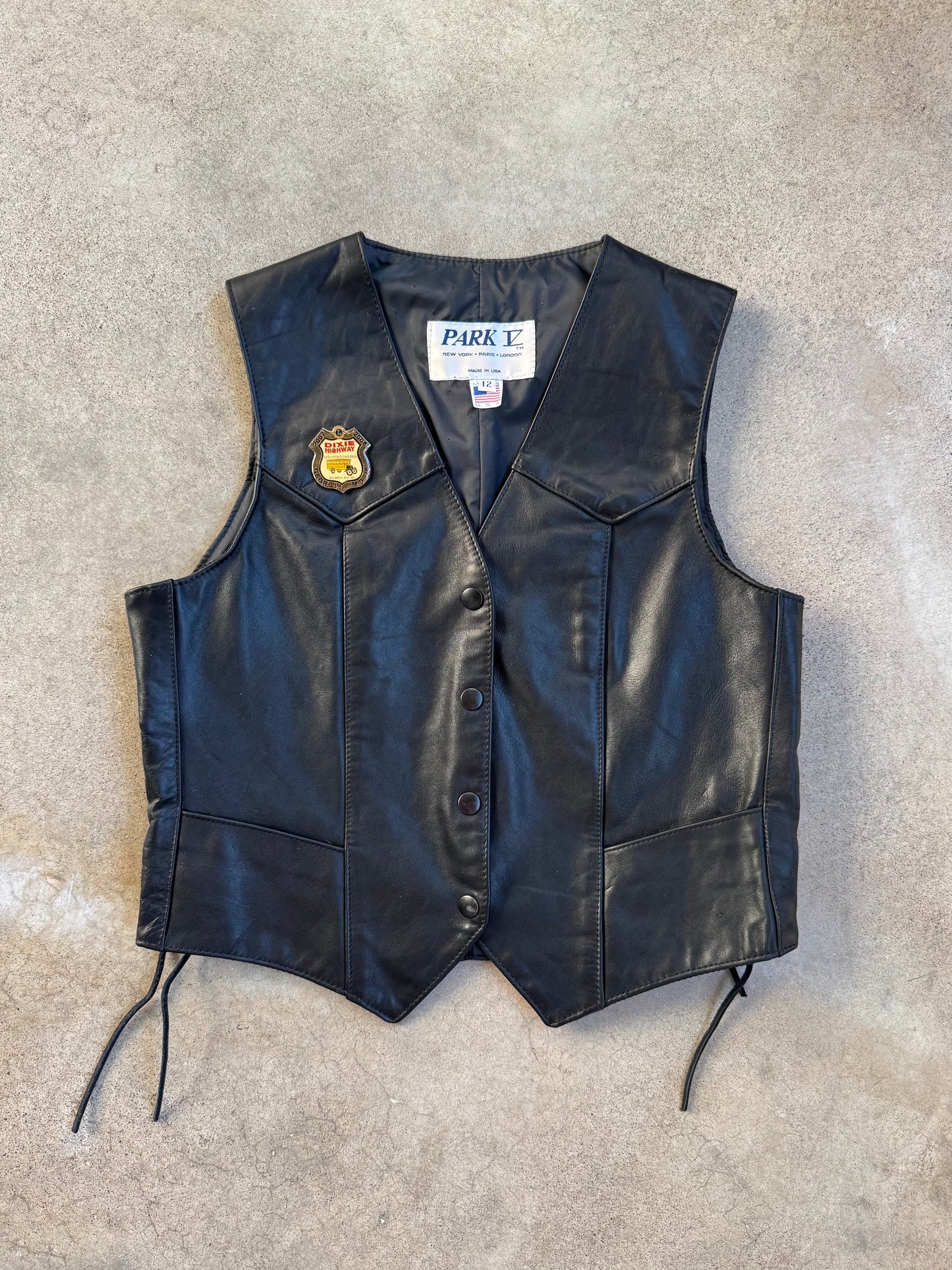 Vintage 1990s Park V “Dixie Highway” Black Leather Lace-Up Motorcycle Vest | Small