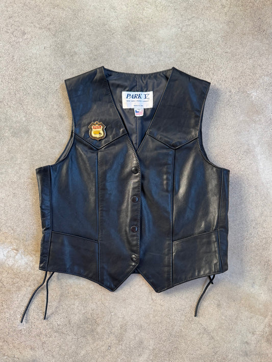 Vintage 1990s Park V “Dixie Highway” Black Leather Lace-Up Motorcycle Vest | Small