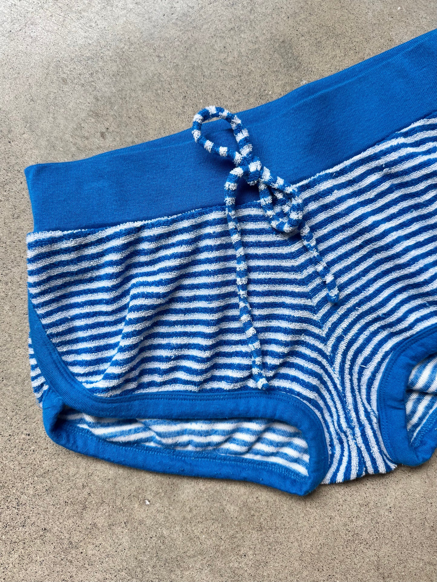 Vintage Vanity Blue & White Striped Terrycloth Micro Shorts | XS