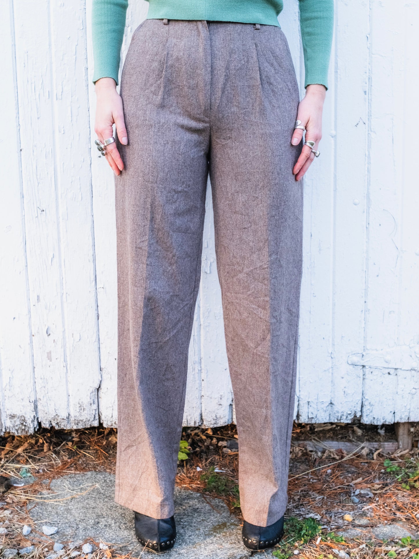 Vintage 1970s Smart Parts Taupe Wool-Blend Pleated Trousers | Waist 27”