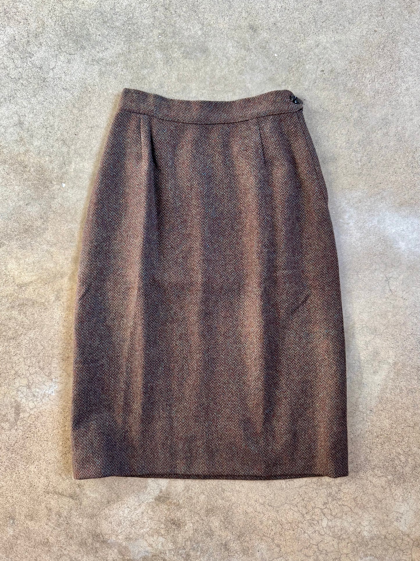 Vintage 1950s/60s Brown Wool Skirt Suit w/ Genuine Fur Collar | XS