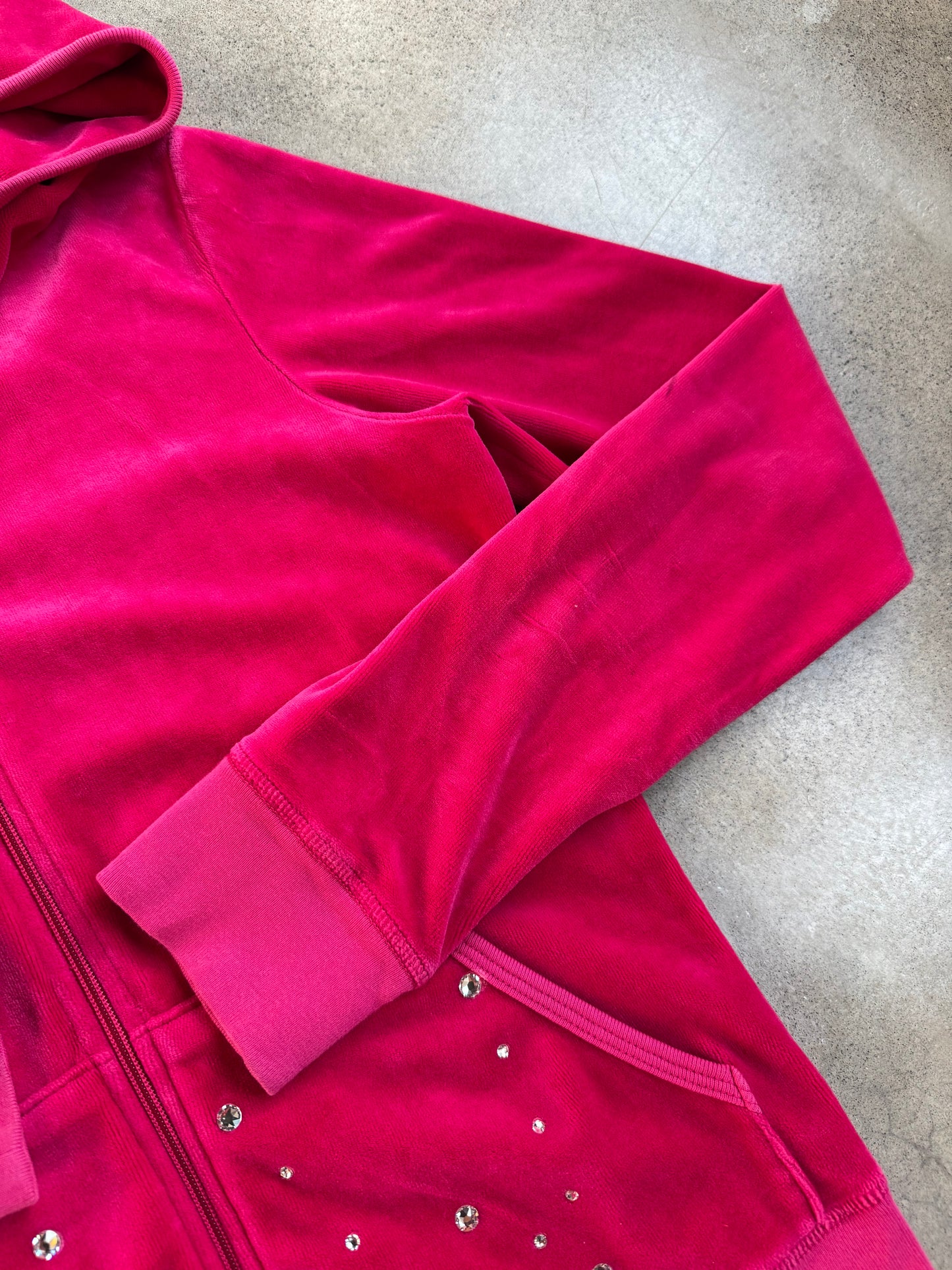 2000s Juicy Couture "Elle Woods" Bedazzled Monogram Hot Pink Velour Tracksuit | Medium