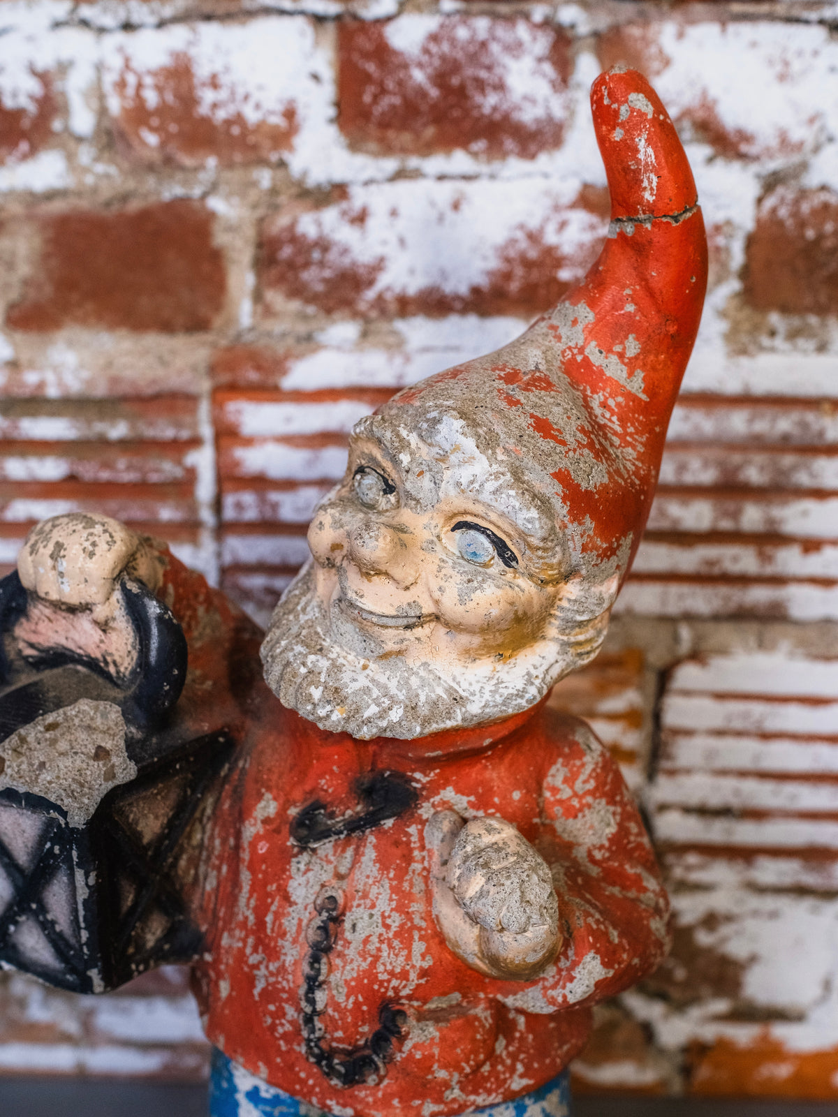 Antique Painted Garden Gnome Statue w/ Lantern