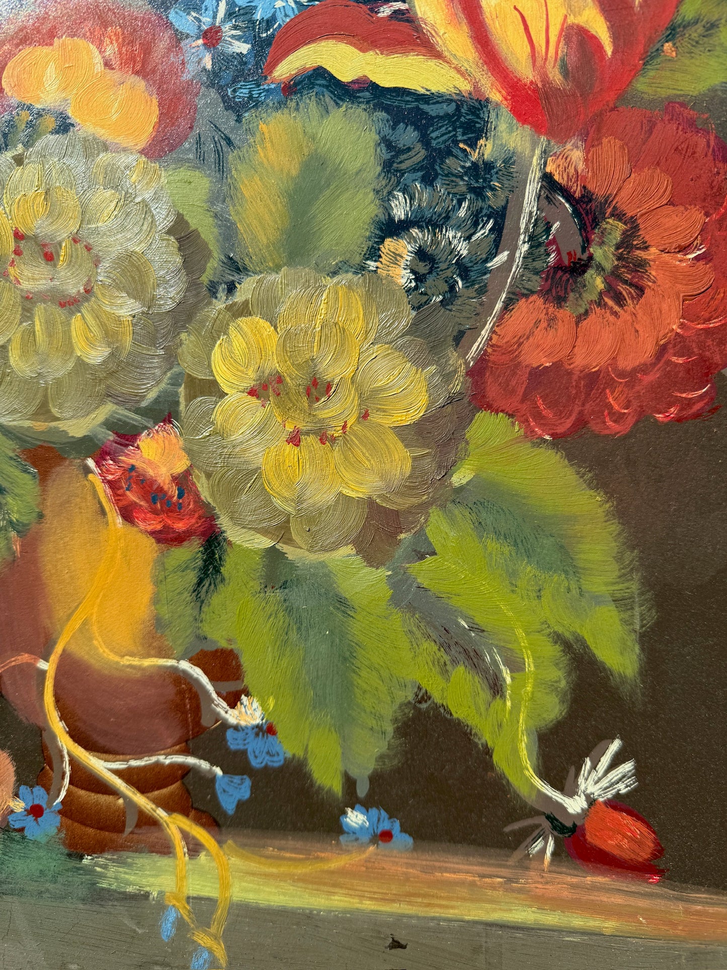 Vintage 1950s Framed Floral Still Life Oil Painting