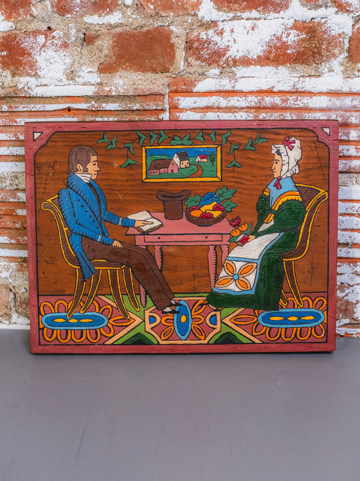 Vintage Joseph H. Davis Reproduction Wood Plaque Folk Art Painting