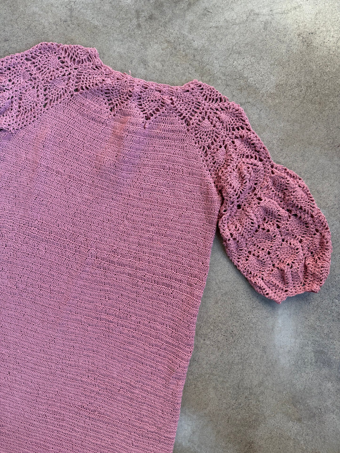 Vintage 1930s Handmade Pink Crochet A-Line Sweater Dress | S/M
