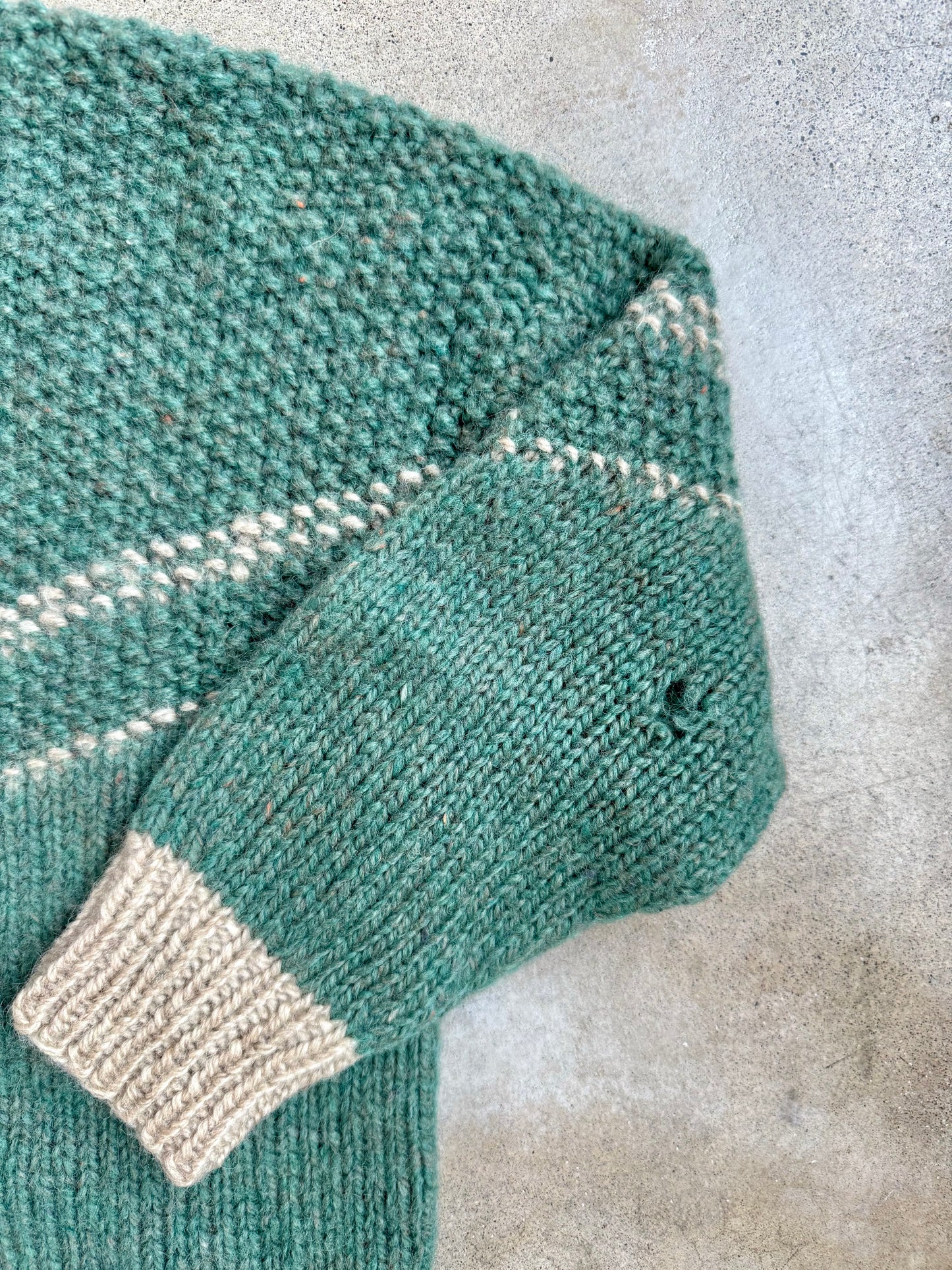 Vintage 1960s Handmade Teal & Grey V-Neck Sweater | Medium
