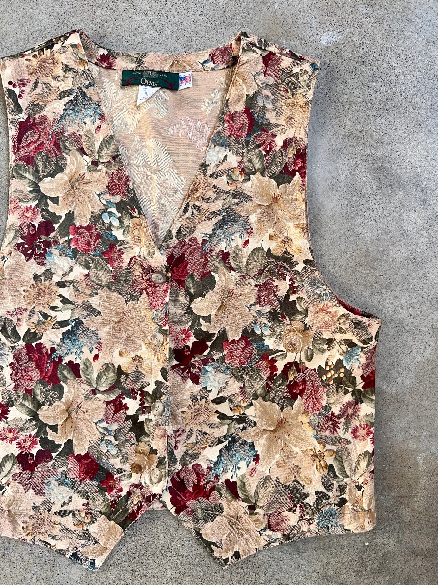 Vintage 1990s Orvis Floral Pattern Tapestry Vest | Medium