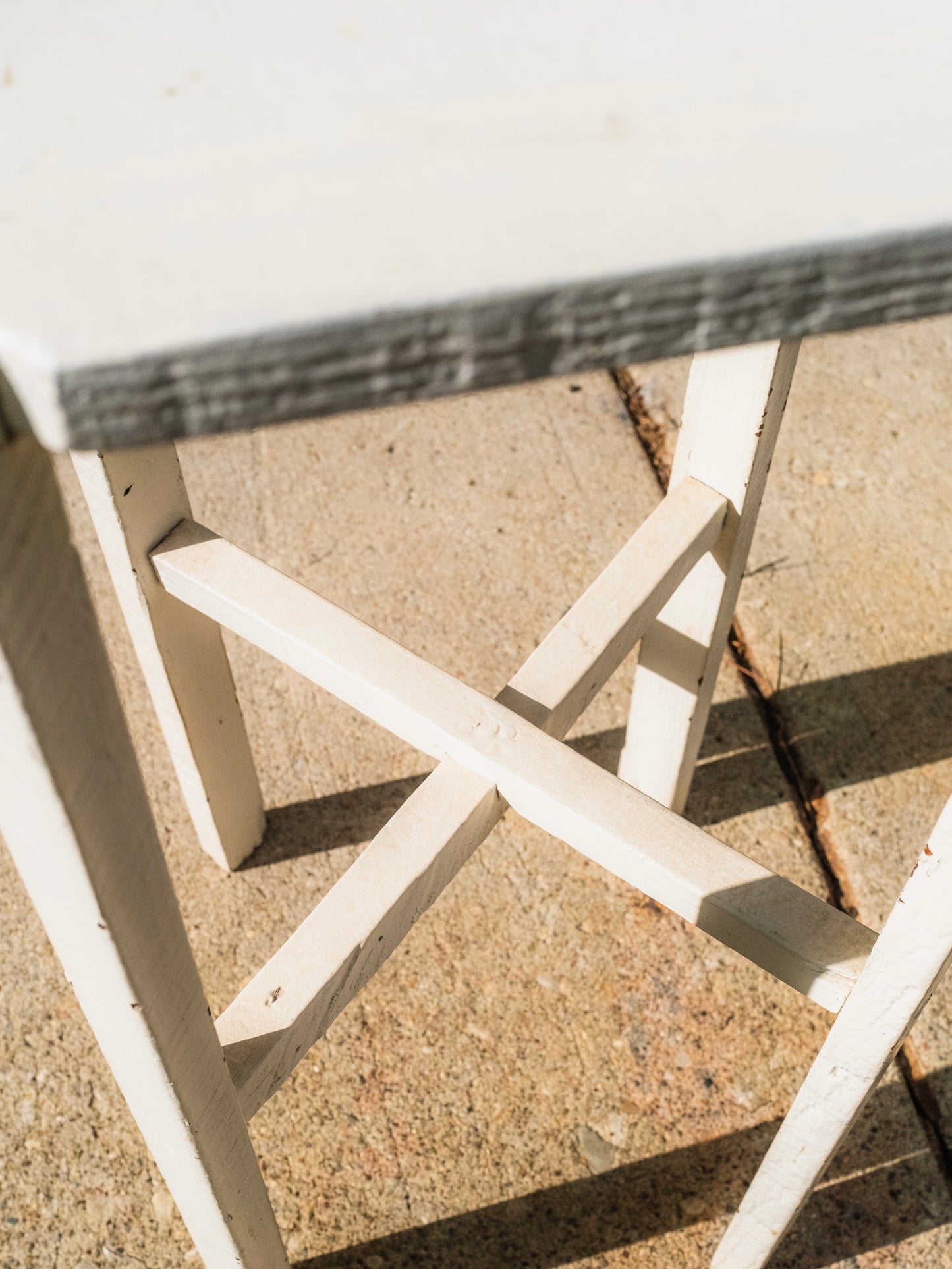 Early 1900s Primitive White Wooden Pedestal Table