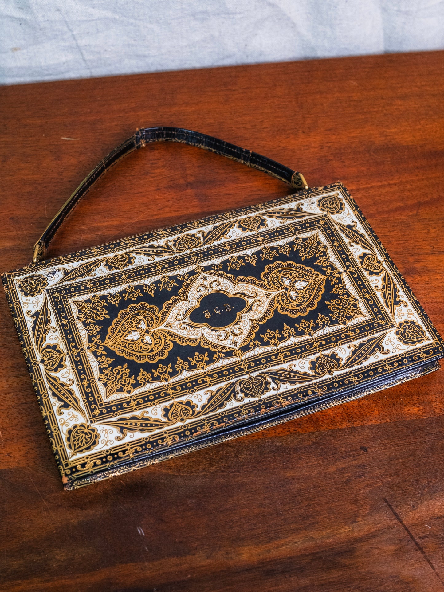 Vintage 1940s/50s Florentine Gold Embossed Monogrammed Handbag