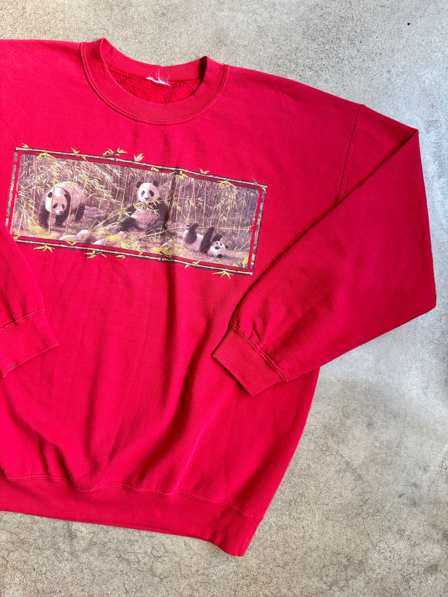 Vintage 1990s Red Three Pandas Graphic Crewneck Sweatshirt | XL