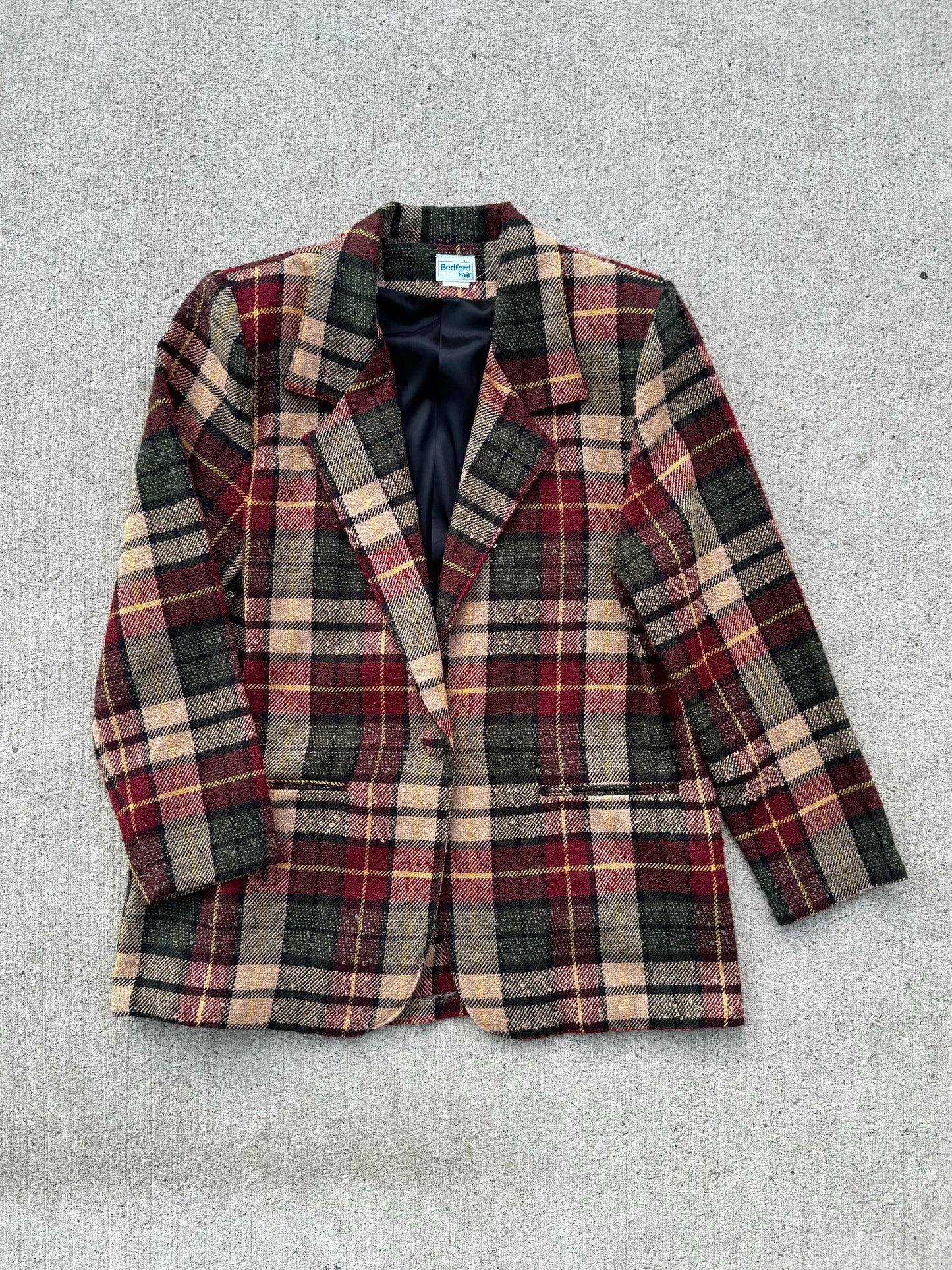 Vintage Bedford Fair Dark Plaid Tweed Blazer | M/L