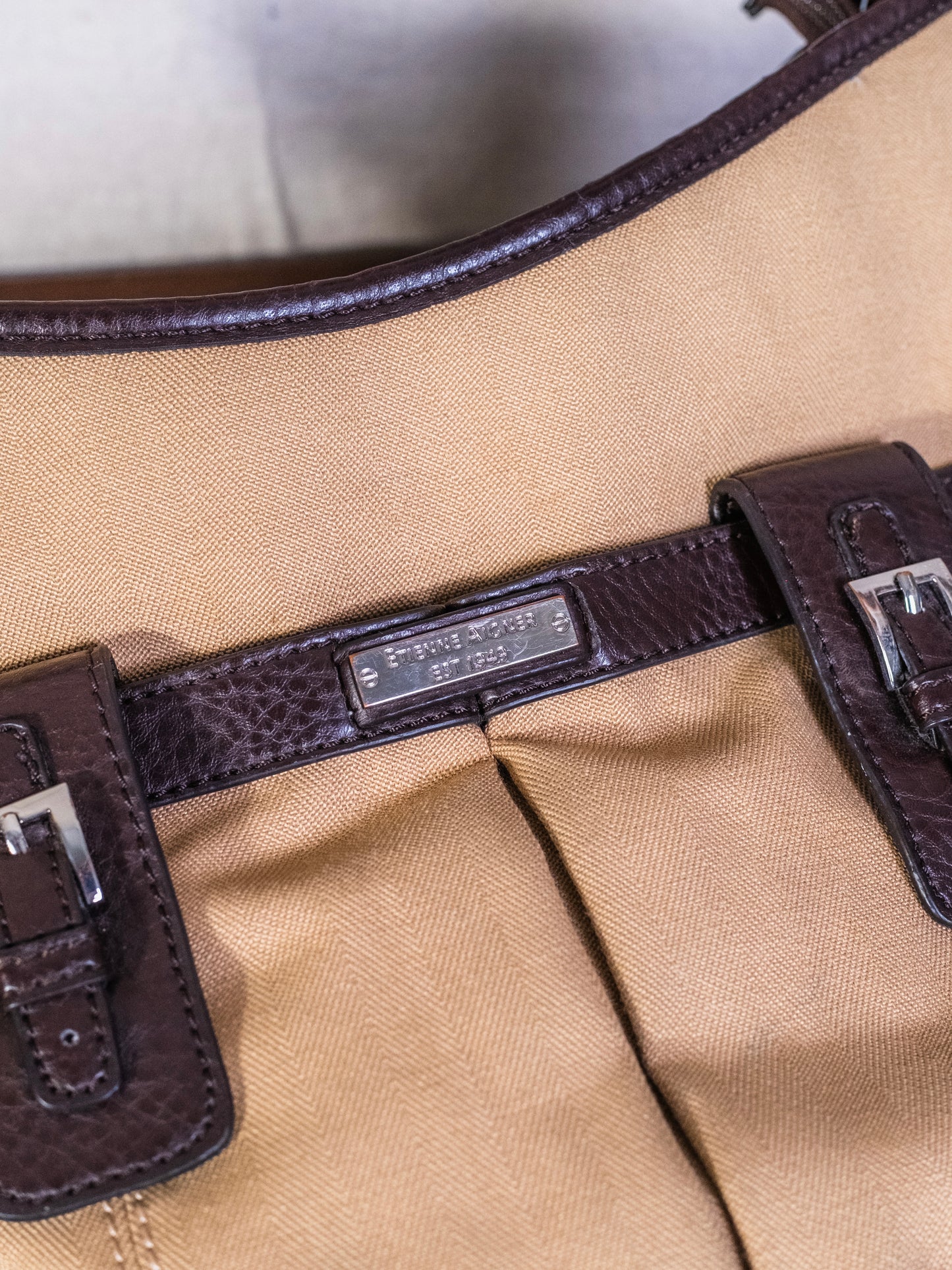 Vintage 1990s Etienne Aigner Canvas & Leather Shoulder Bag